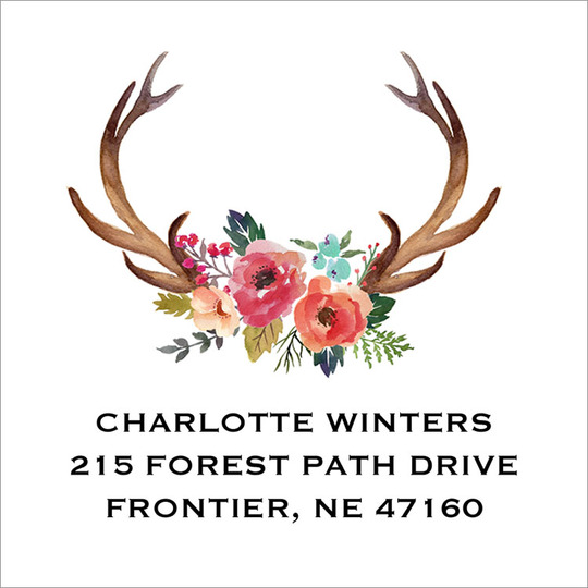 White Decorated Antler Square Address Labels